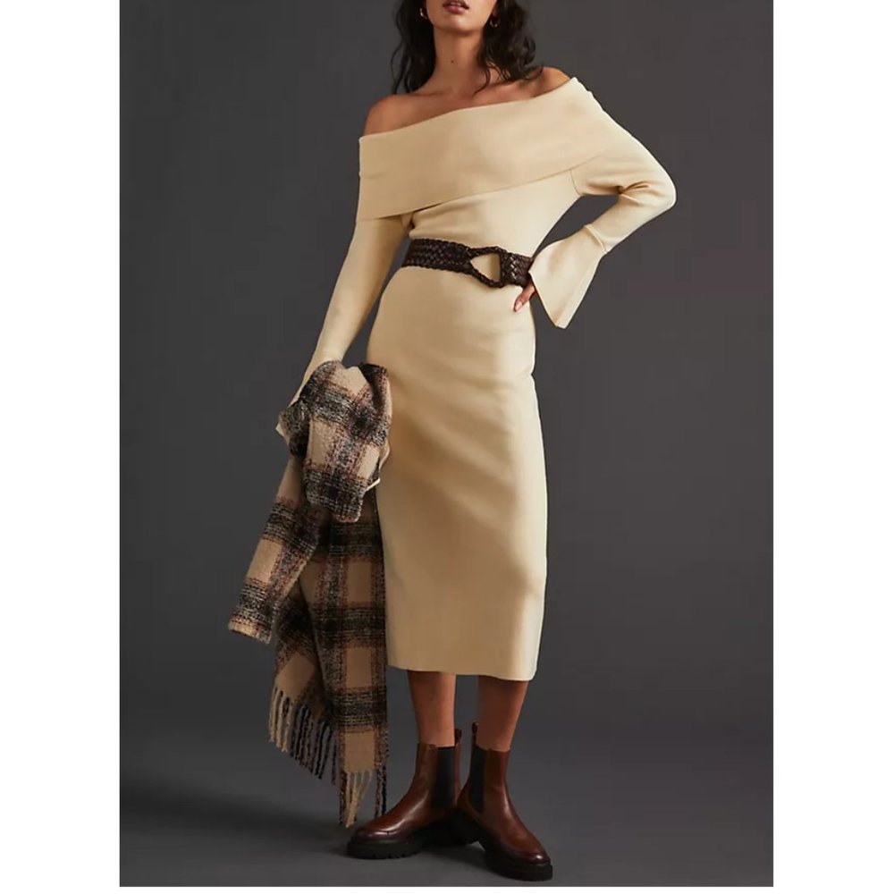 Anthropologie Callahan Slim Sweater Maxi Dress Ivory Cream XL